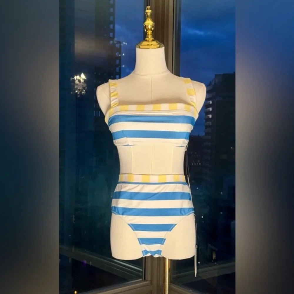 🆕 STAUD 🧿 NWT ColorBlock Stripe Bikini Set: Liv Top Sz L + Devon Bottom Sz XL - Picture 3 of 16